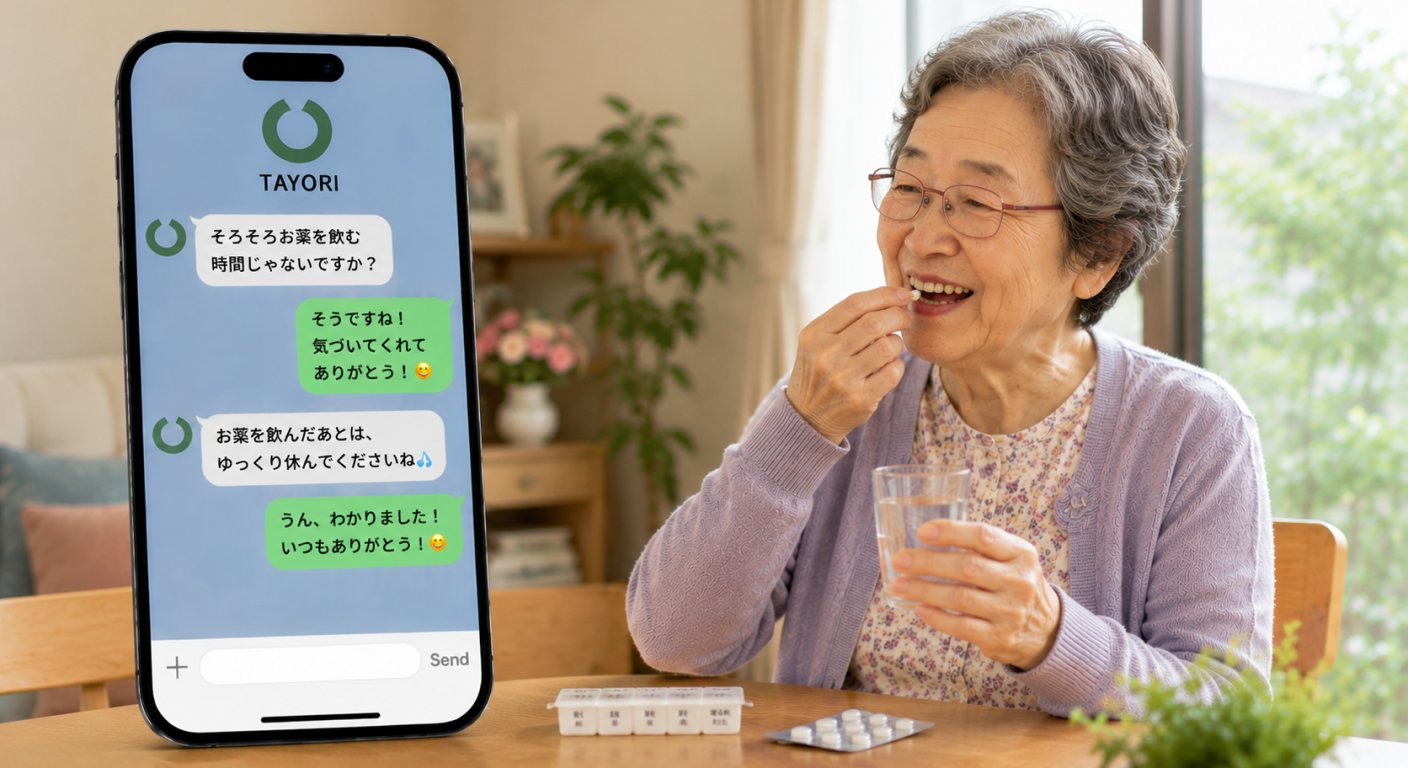 お薬の時間をTAYORIに知らせてもらう利用者の写真